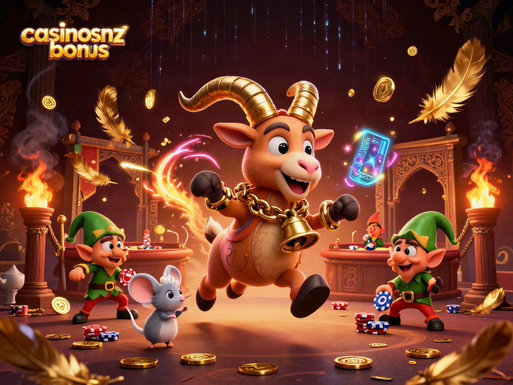 Experience the excitement of casinosnz casino bonus with Krampus and elf gremlins in a vibrant digital casino.
